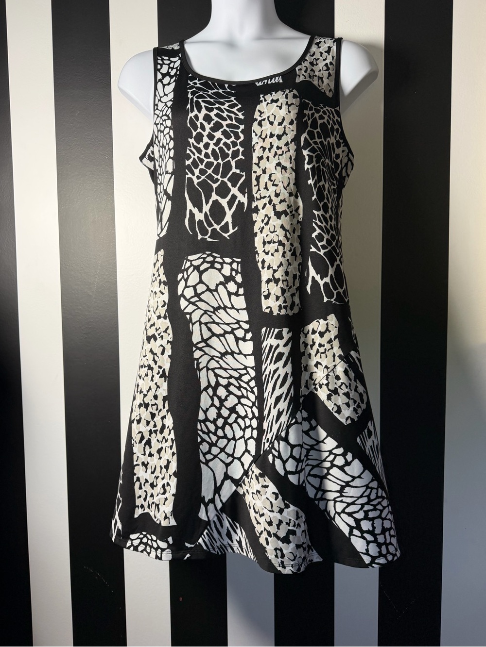 Plus MSK Sleeveless Black and White Animal Print Swing Dress